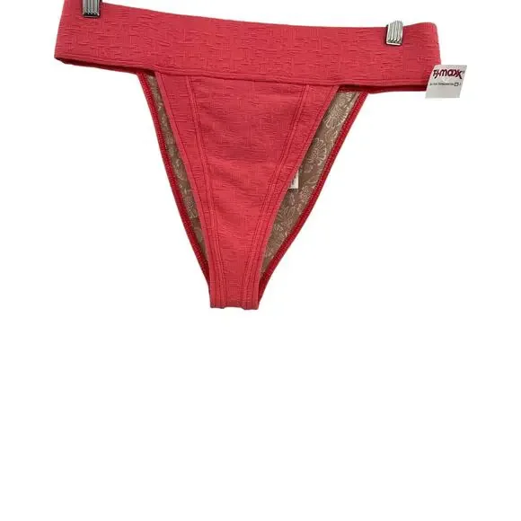Free People free-est Dylan Lurex‎ High-Waist Bikini Bottom Coral Pink Size XL